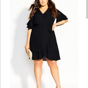 🆕 City Chic Black Flutter Me ruffle sleeve wrap dress size 22 = XL CC sizing